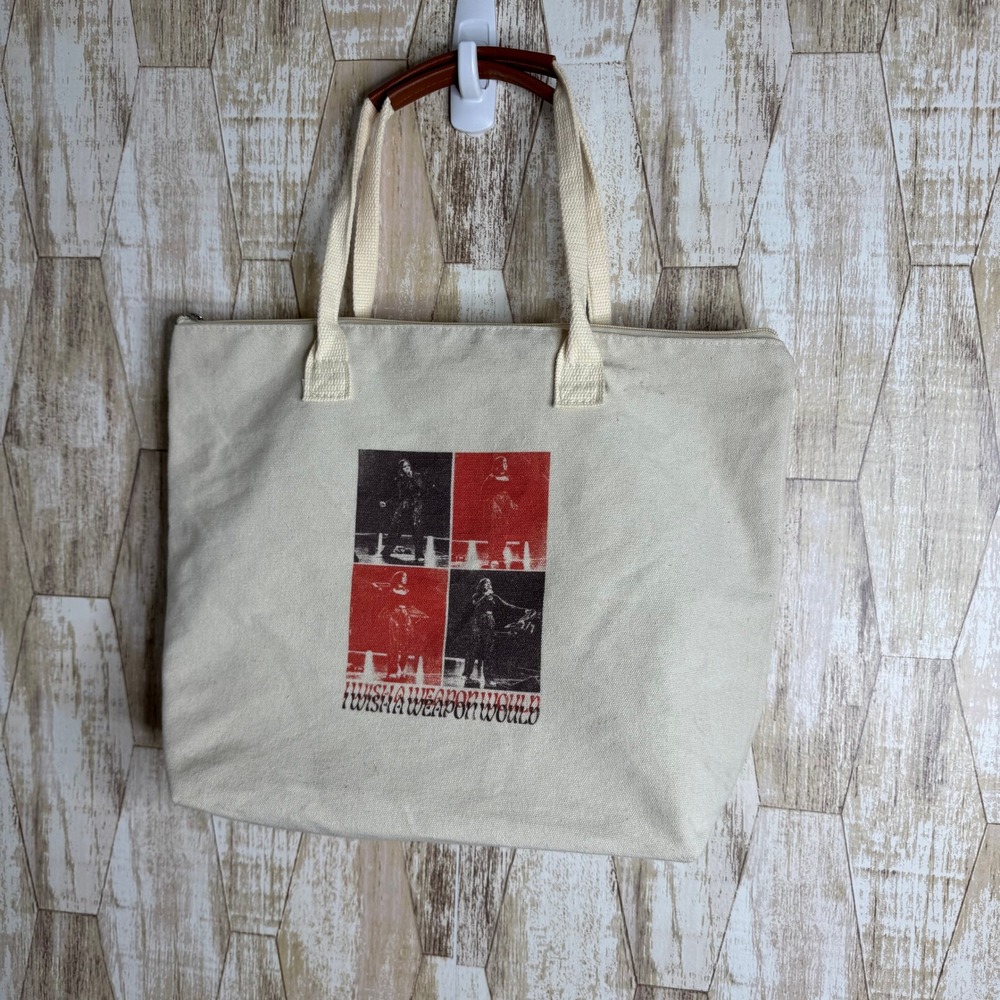 Canvas Tote Bag Graphic Print Zipper Music Band I WISH A WEAPON WOULD